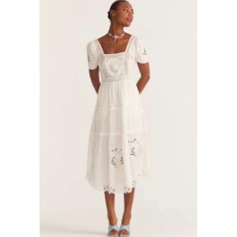 LoveShackFancy Prairie Midi Dress True White Size 0 NWT